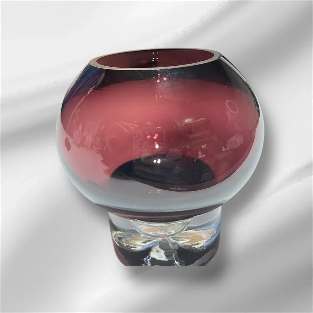 Vintage Amethyst Pilgrim Glass Bud Vase Captured Bubble Clear Art Glass 4.75